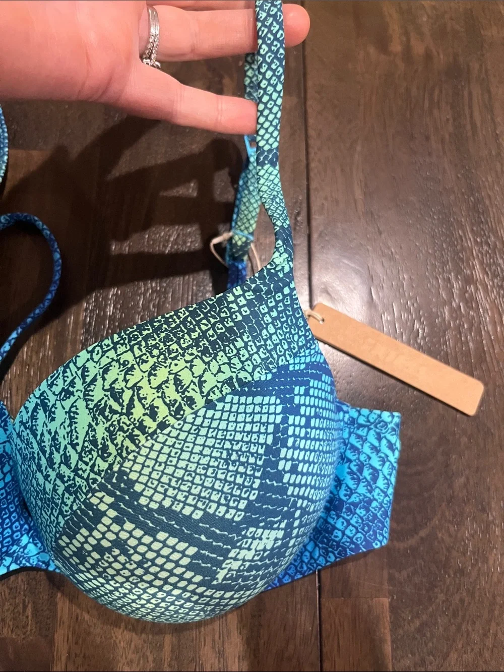 SKIMS Size 5 32D 34C Aqua Ombre Snake Ultimate Push-Up Tie Back Bikini Top NWT